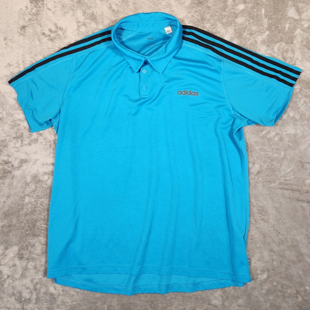 Adidas Polo Shirt Mens 2XL Blue Excellent EH6489 Climalite 3-Stripe Performance